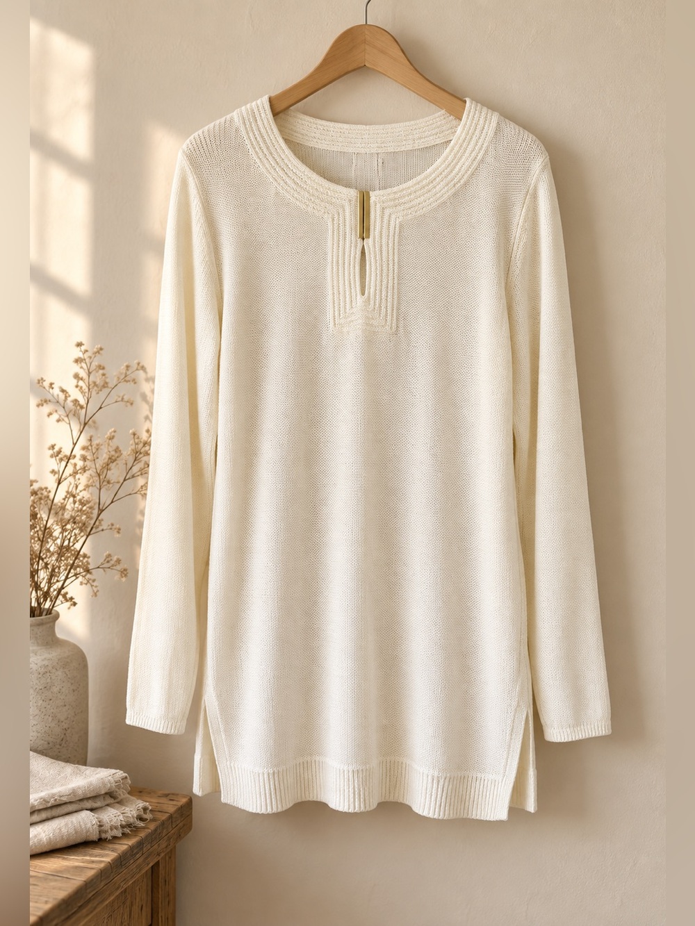 NWT Dana Buchman Ivory Cotton Tunic Sweater XL